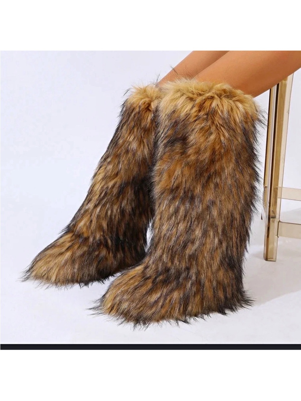 Faux Fur Knee-High Boots in Brown